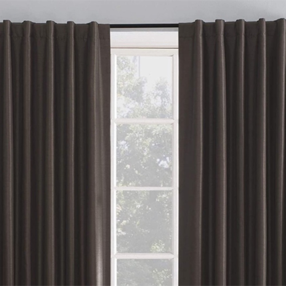 Sun Zero Faux Dupioni Silk Thermal Blackout Back Tab Curtain  50" x 63"  Brown - Picture 12 of 16